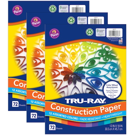 Tru-Ray Color Wheel Assortment, 12 Colors, 12 x 18in, 72 Sheets, PK3 P6577